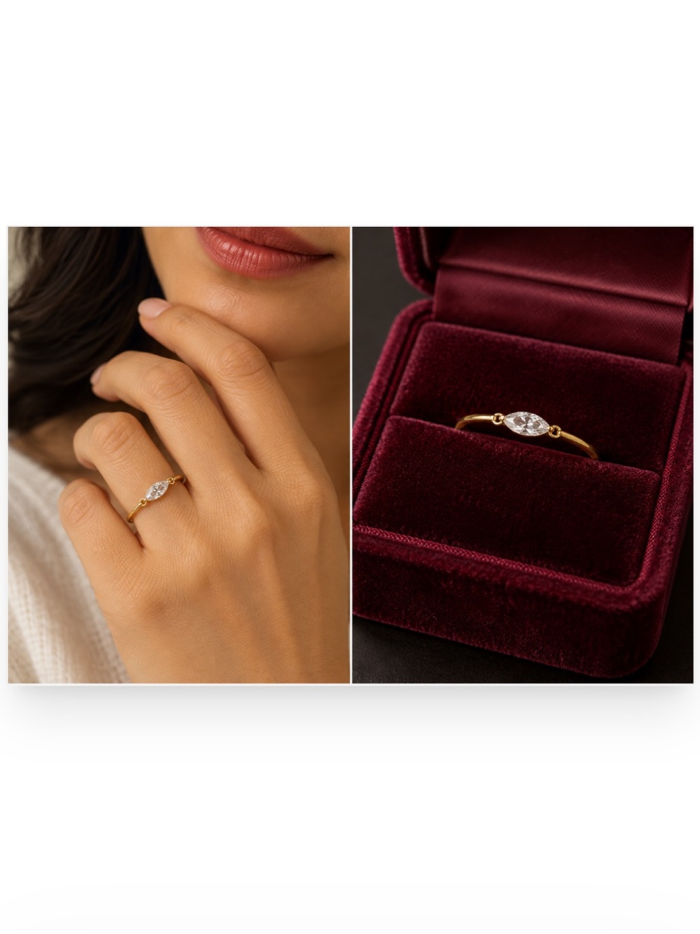 Delicate 14k Gold Marquise Diamond Stackable Ring